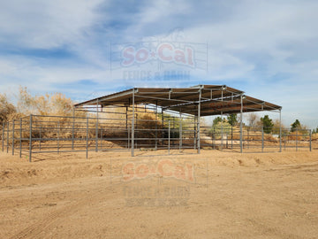 Mare Motel with (4) 12x24 Stalls and 10ft Breezeway 4-Rail - 0
