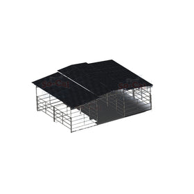 Mare Motel with (4) 12x12 Stalls and 10ft Breezeway 5-Rail (WOOD INSERTABLE PANELS)