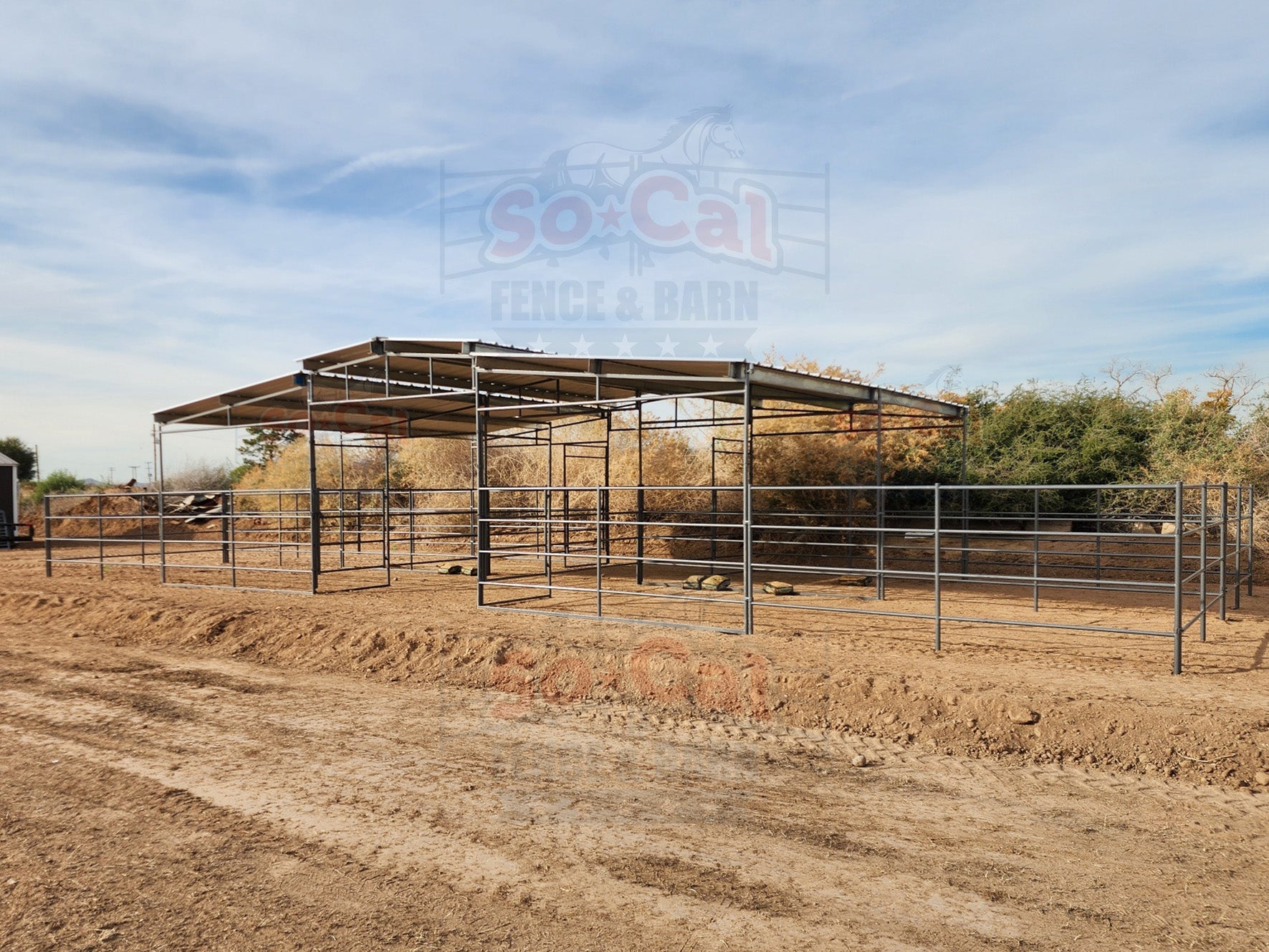 Mare Motel with (4) 12x24 Stalls and 10ft Breezeway 4-Rail